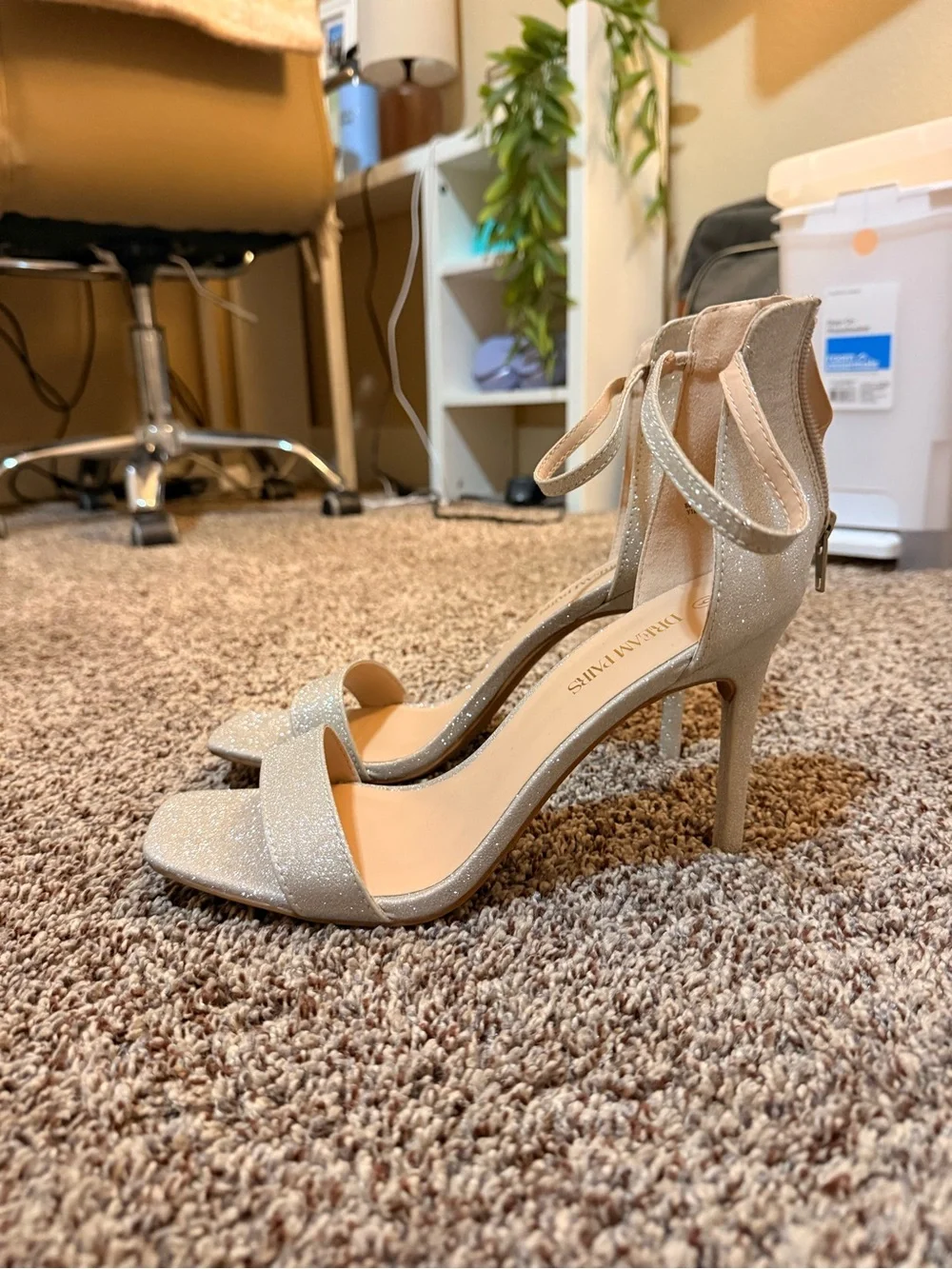 Dream Pairs Champagne Glitter Ankle-Strap Heels